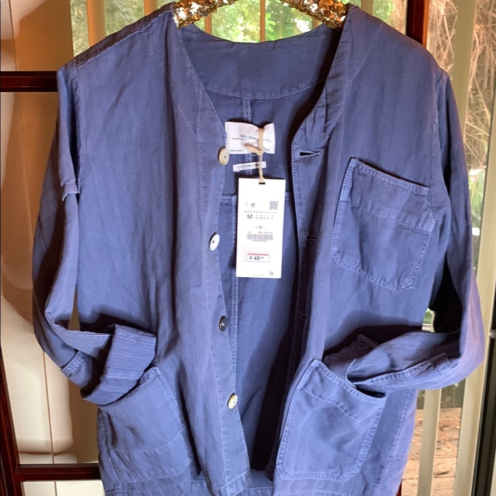 Zara Blue Utility Jacket with Collar Detail